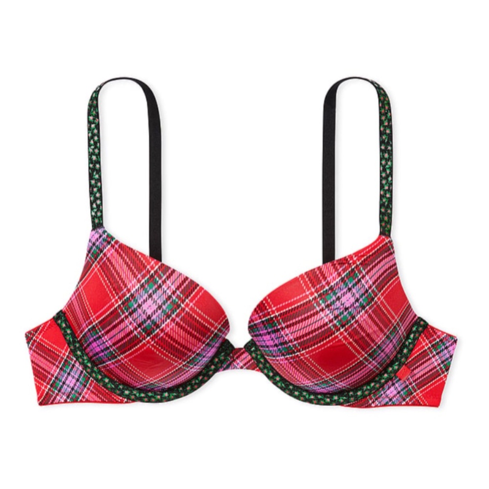 Sexy Tee Push Up Bra In Lipstick Plaid